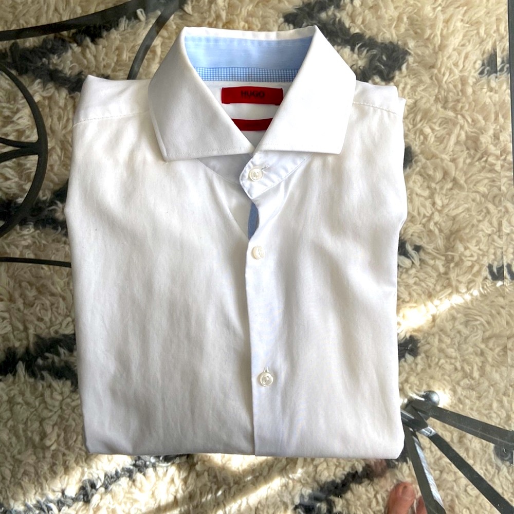 Hugo Boss Slim Fit White Dress Shirt with customised embroidery